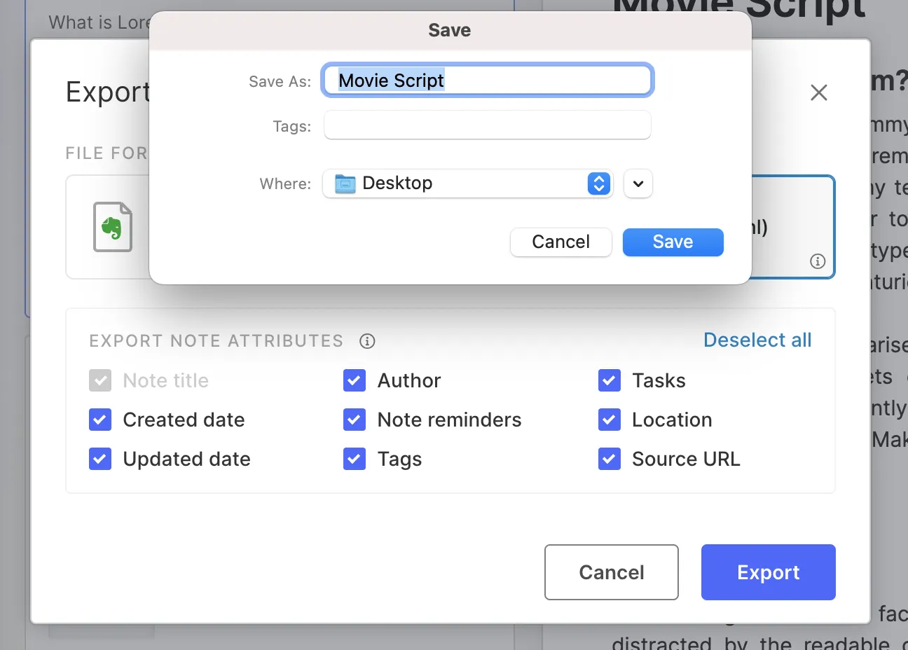 evernote'tan dışa aktarma: Evernote'ta dosya kaydetme