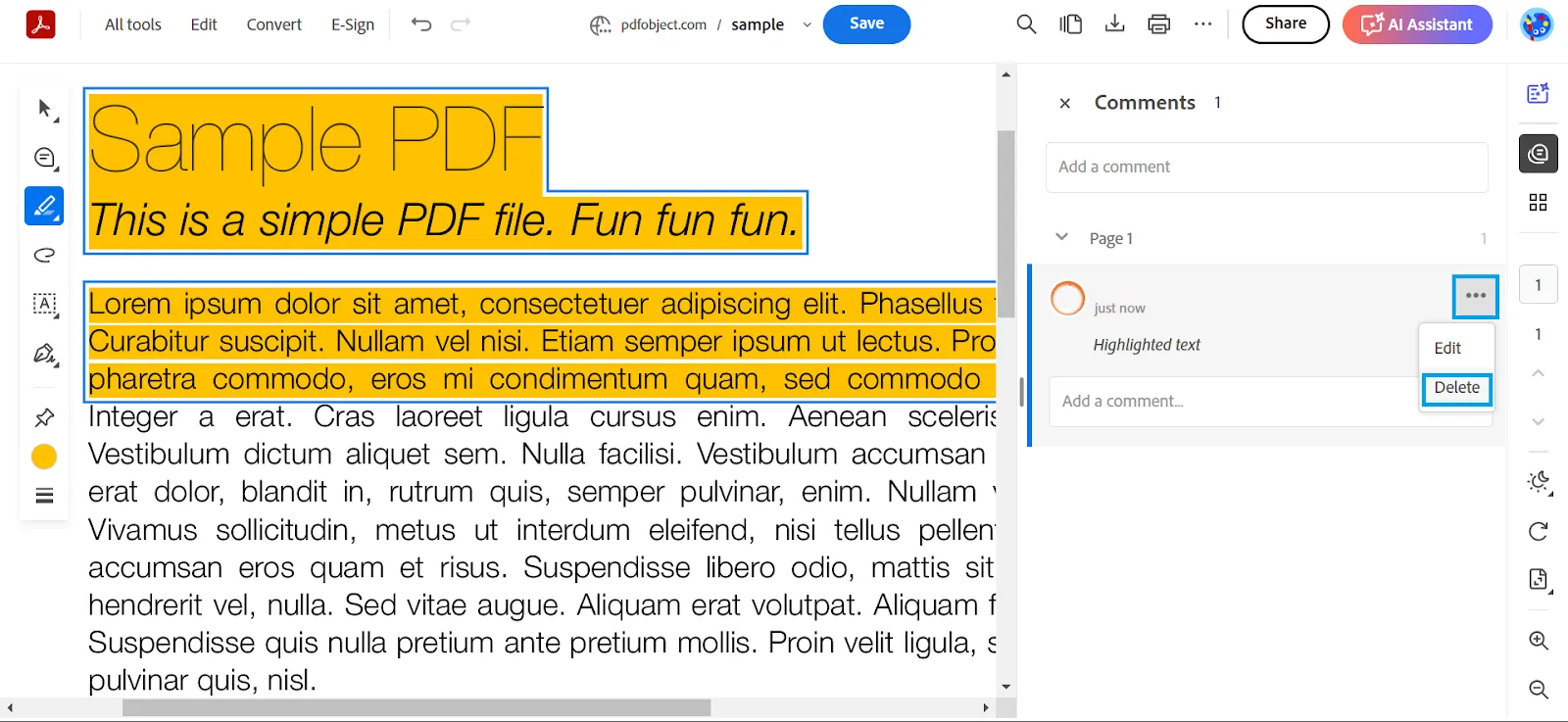 Aus der Registerkarte „Kommentare“ löschen: So entfernen Sie Markierungen in PDF-Dateien