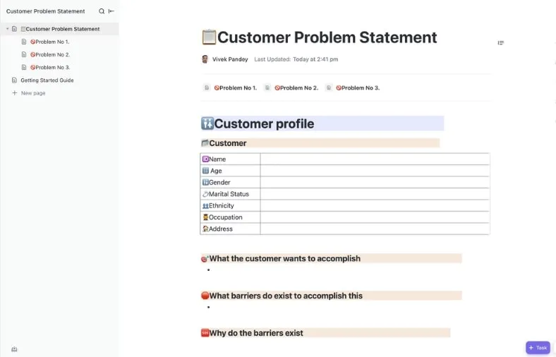Dokumentera dina kunders problem i ett standardformat med ClickUps mall för kundproblem.