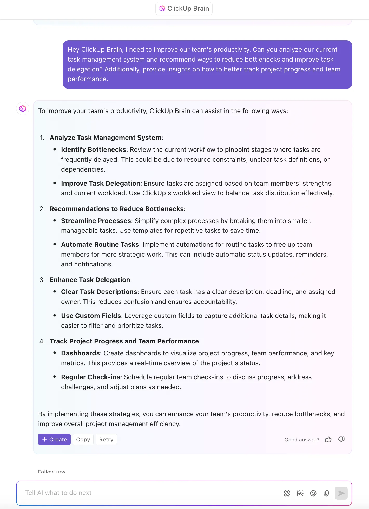 ClickUp Brain come agente IA per la project management
