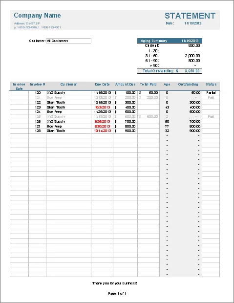 Vertex42의 Excel용 청구서 추적 템플릿