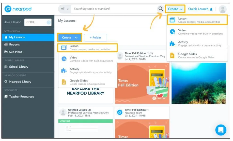 Membuat pelajaran baru di Nearpod