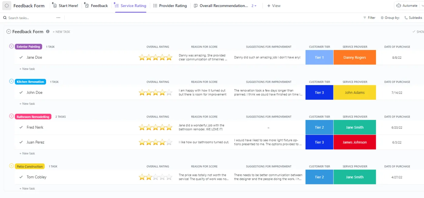 Erhalten Sie wertvolle Einblicke und Anregungen mit der ClickUp-Feedback-Formularvorlage.