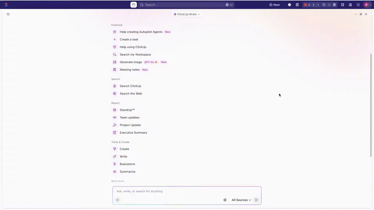 ClickUp Brain AI-modellen chatgpt-alternatieven