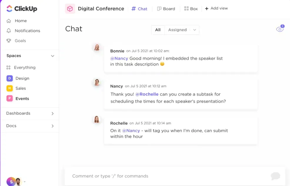 Erleichtern Sie die interne Kommunikation mit ClickUp ChatView.