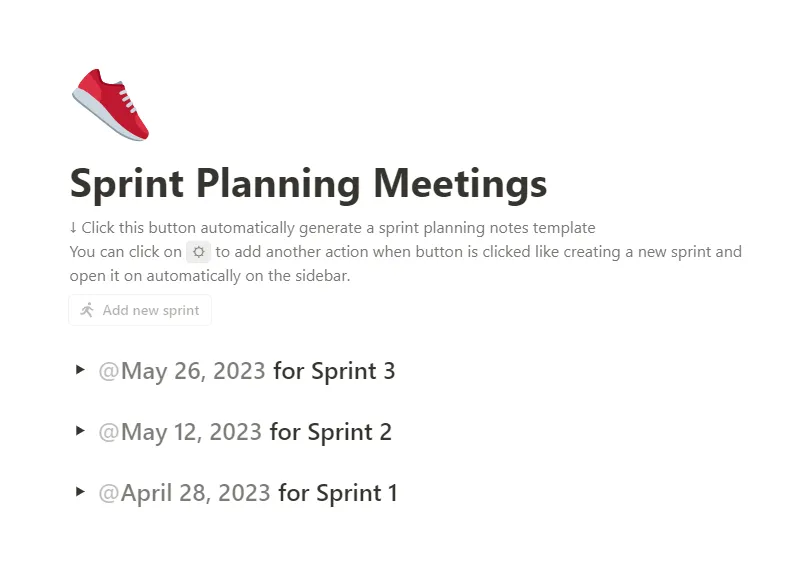 Mẫu cuộc họp lập kế hoạch sprint Notion