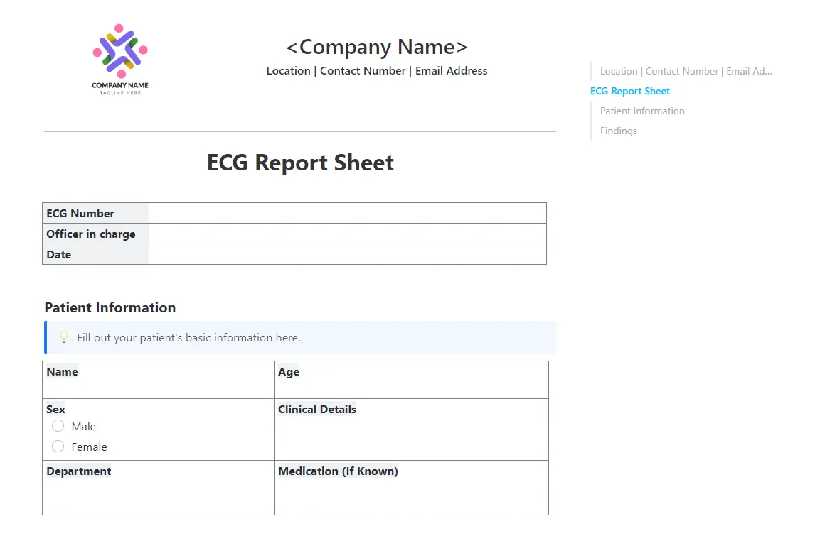 เทมเพลตแผ่นรายงาน ECG ของ ClickUp