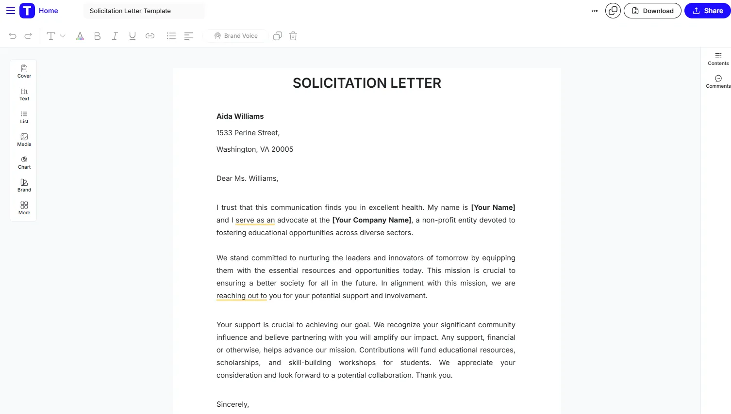 Vorlage für Spendenbriefe von Template.Net