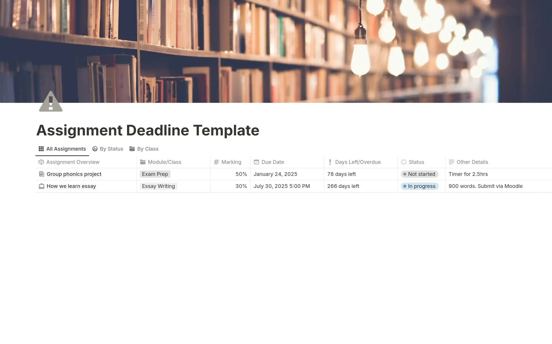 Opdrachtdeadlinetracker door Notion