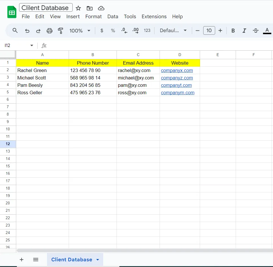 Creazione di un database in Fogli Google Passaggio 3