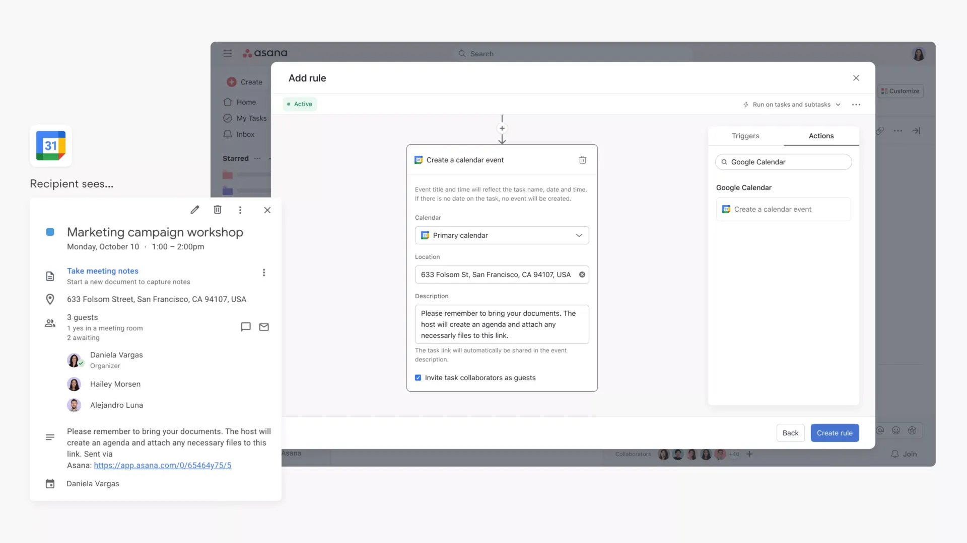 Tích hợp Lịch Google của Asana