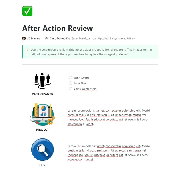 Modèle de rapport après action ClickUp