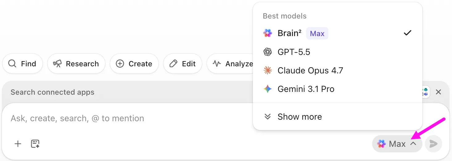 ClickUp Brain'de model olarak Claude'u seçin ve ayrı bir entegrasyona gerek kalmadan canlı müşteri verilerini sorgulayın