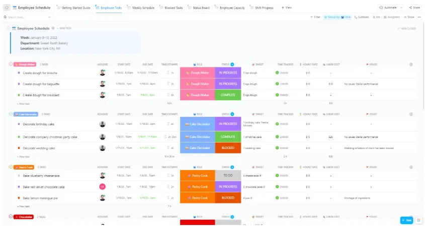 Plantilla de calendario de empleados de ClickUp