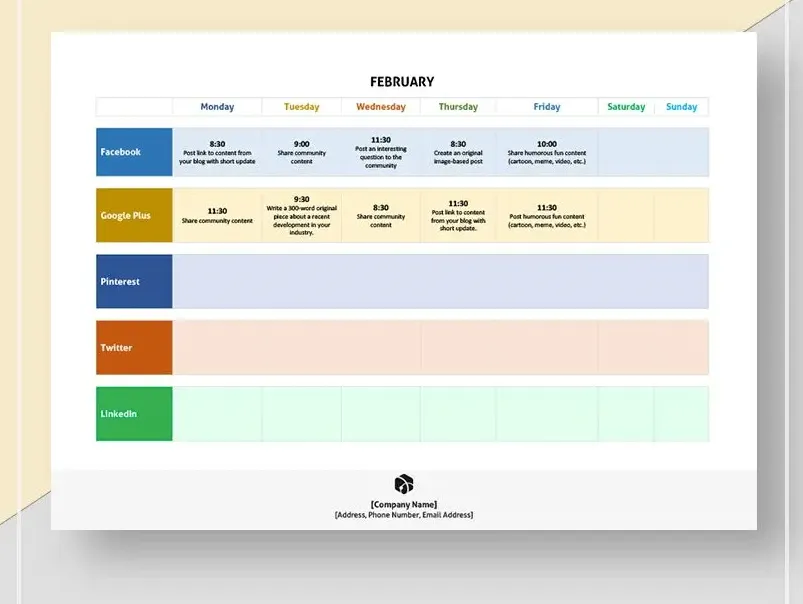 Ejemplo de plantilla de calendario anual de redes sociales de Template.net