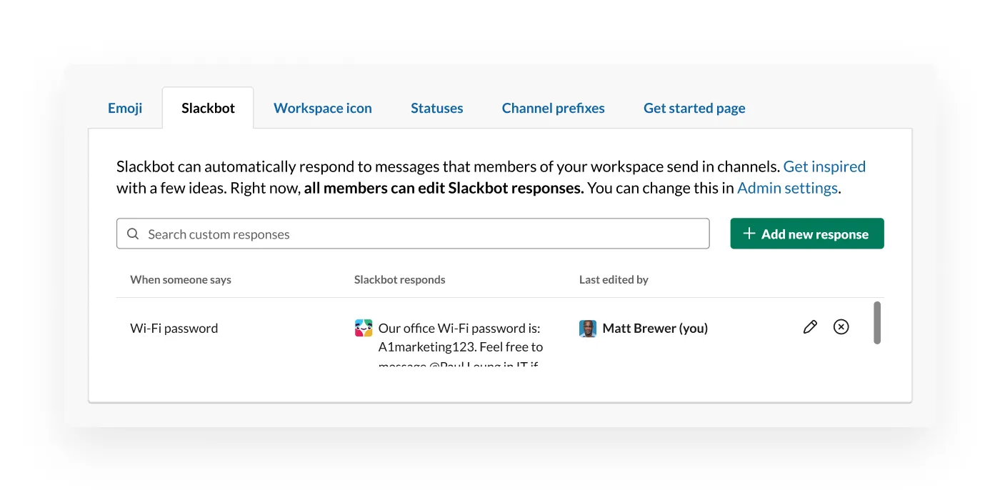 Réponses de Slackbot