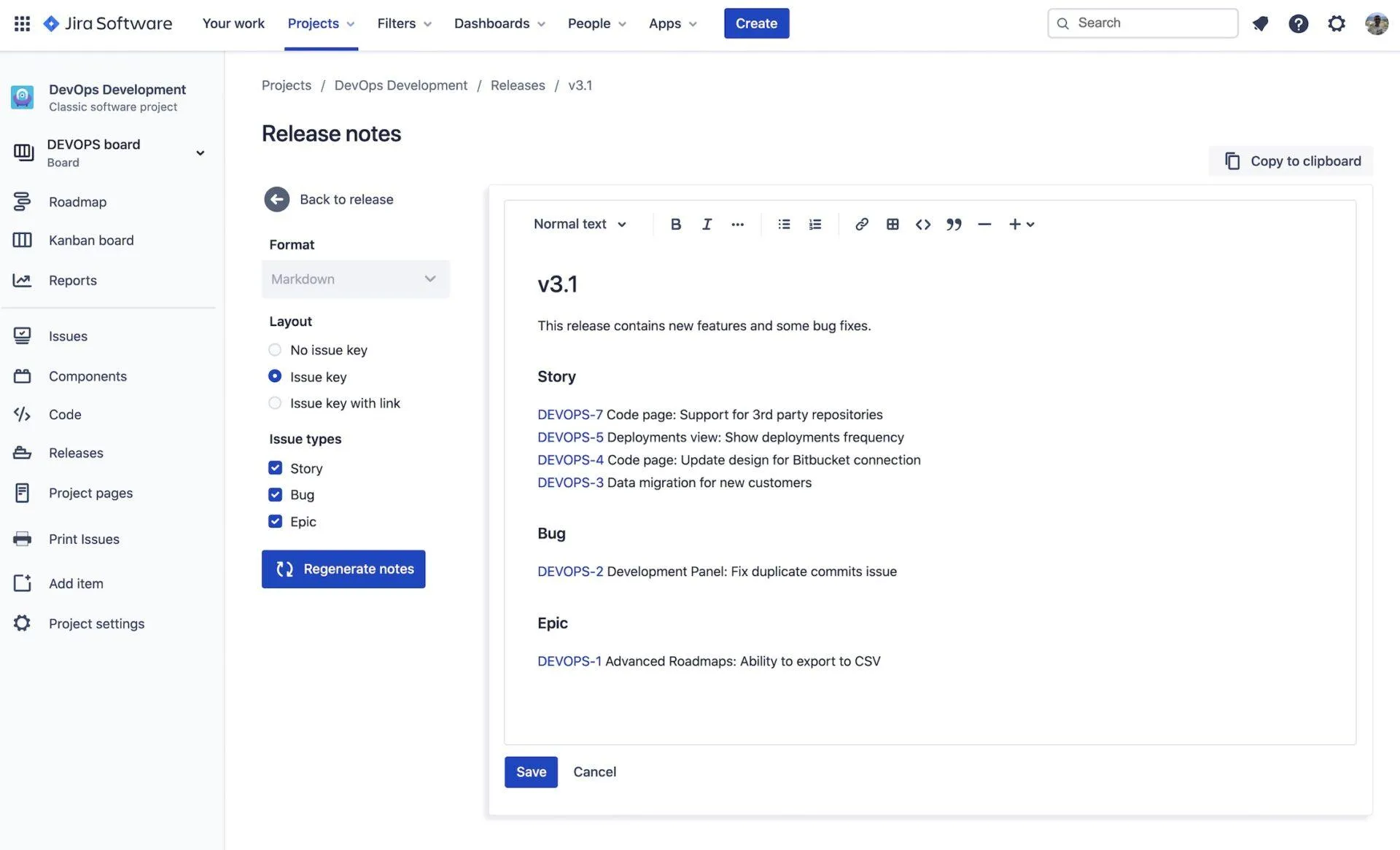 Release-Notizen auf Jira