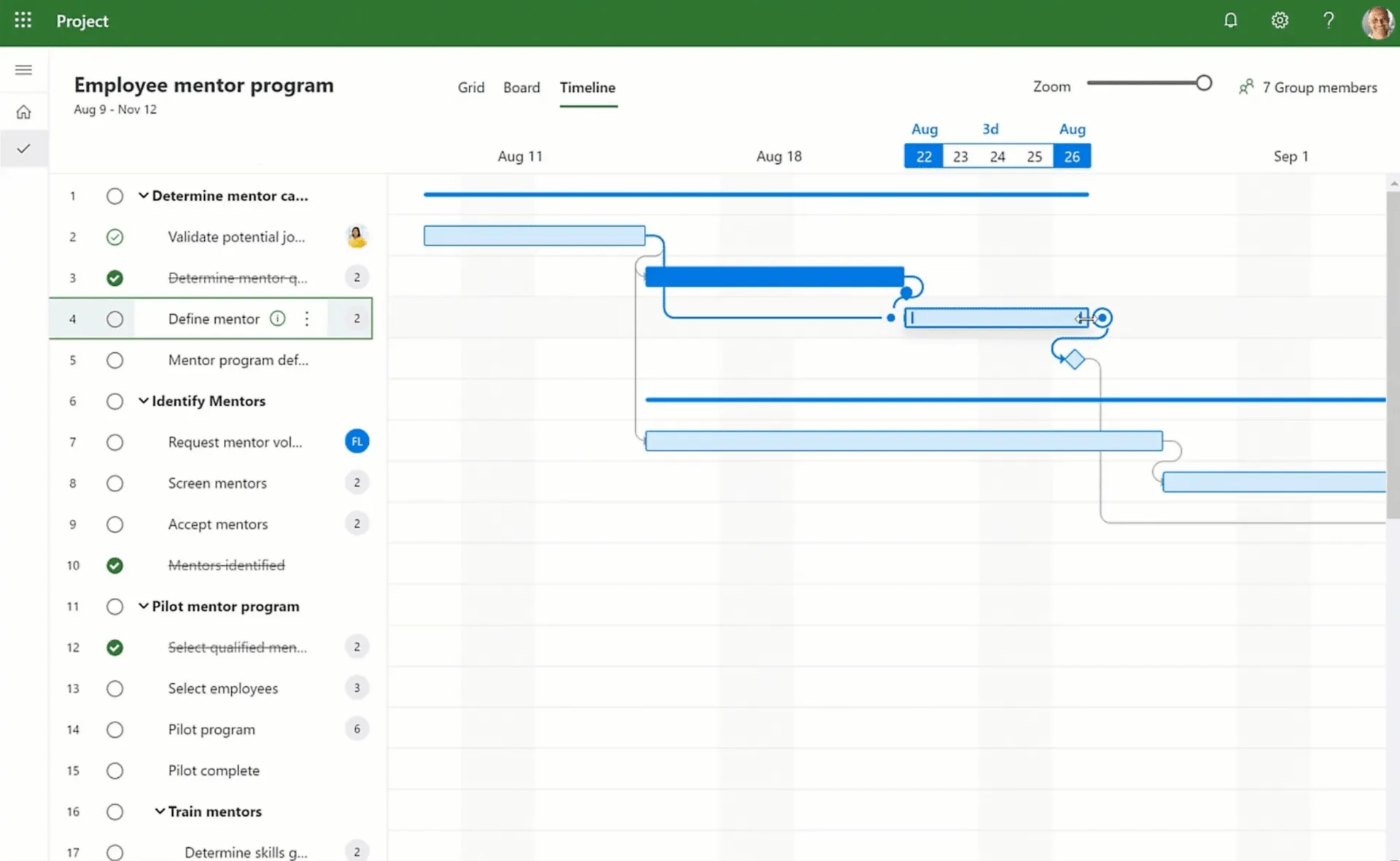 Zeitleistenansicht von Microsoft Project