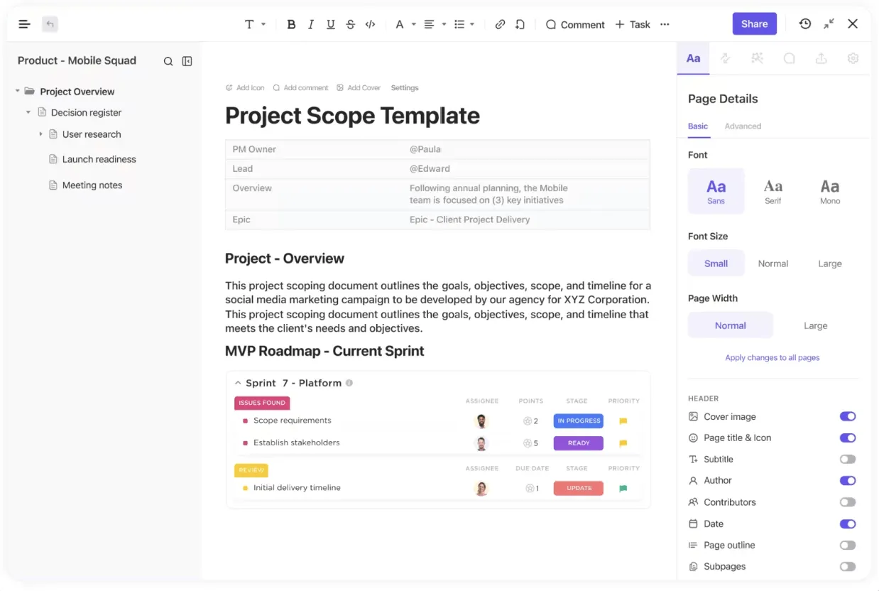 ClickUp, l'app completa per il lavoro, può essere utilizzata per spiegare lo scopo previsto del dispositivo.
