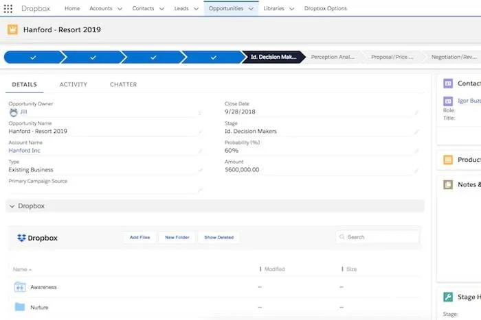 Dropbox-Integrationen: Screenshot von Dropbox in Salesforce