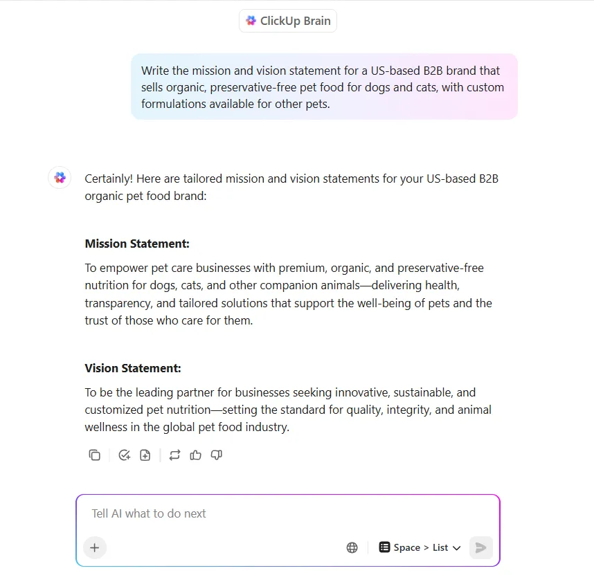 ClickUp Brain: как да напишете бизнес план с chatgpt