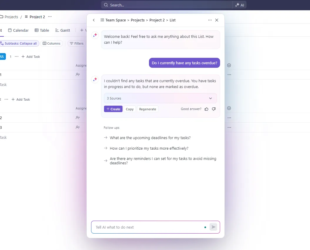 Projektmanagement mit ClickUp Brain