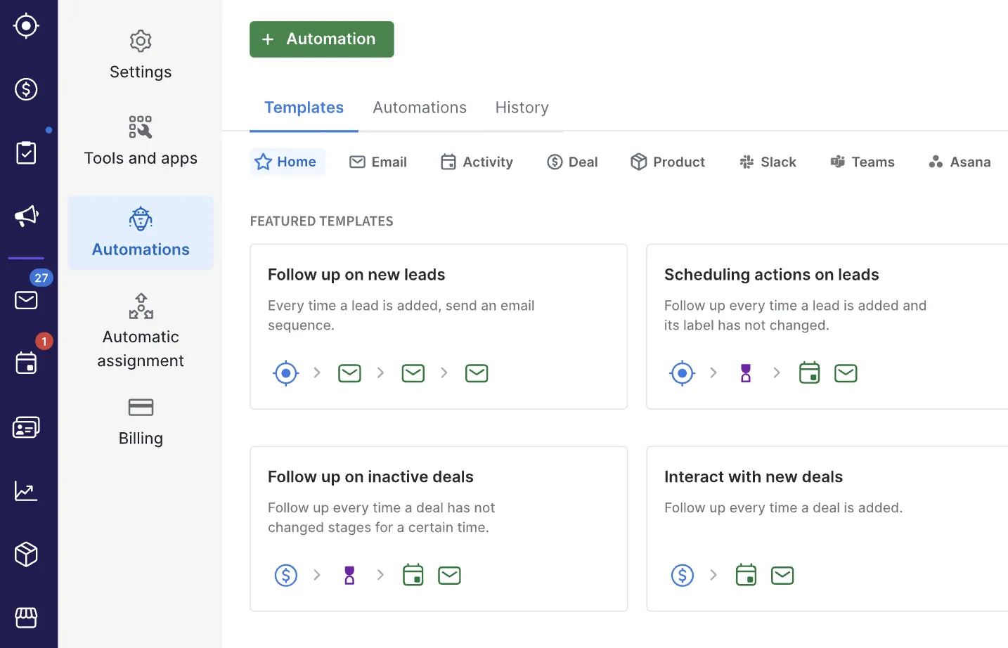 Función de automatización de ventas de Pipedrive