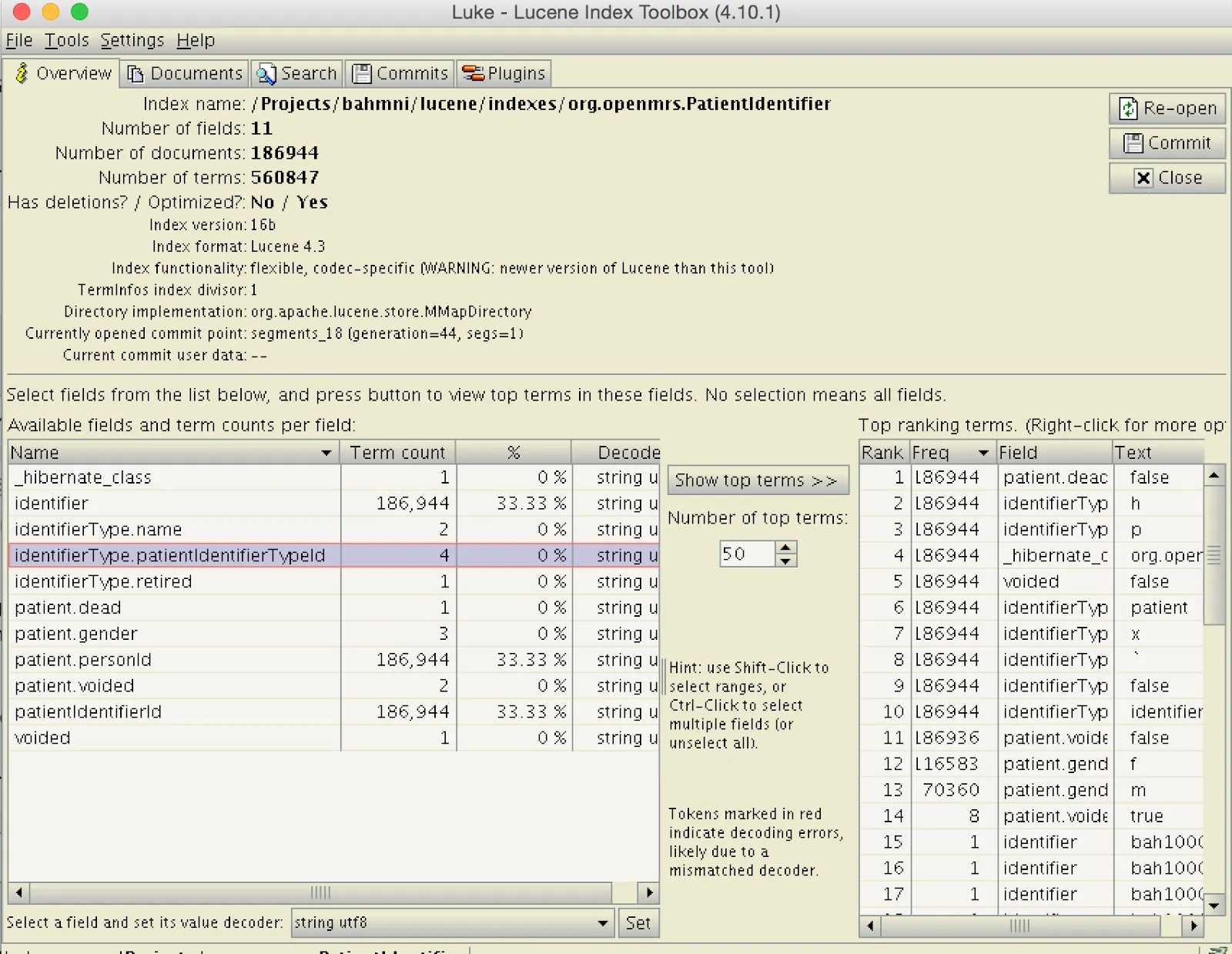 Dashboard Lucene