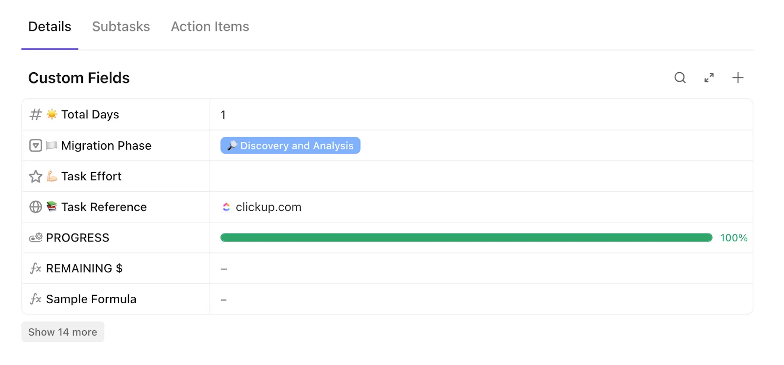 Barres de progression sur ClickUp
