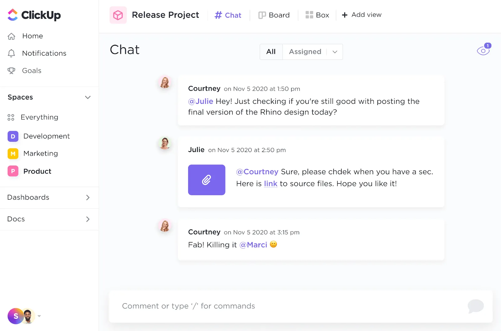 Chat di ClickUp Visualizza