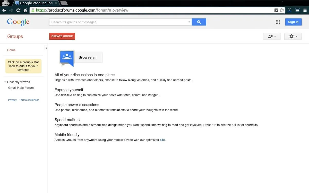 Fonctionnalités de Google Groups