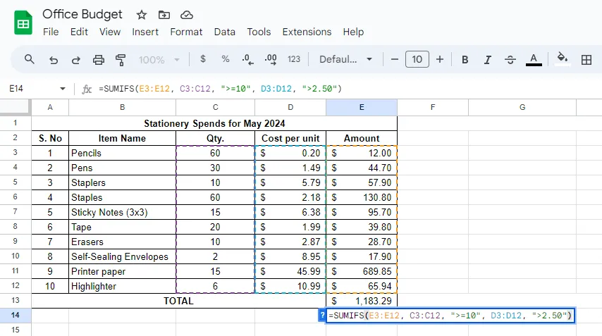 การรวมผลแบบมีเงื่อนไขใน Google Sheets