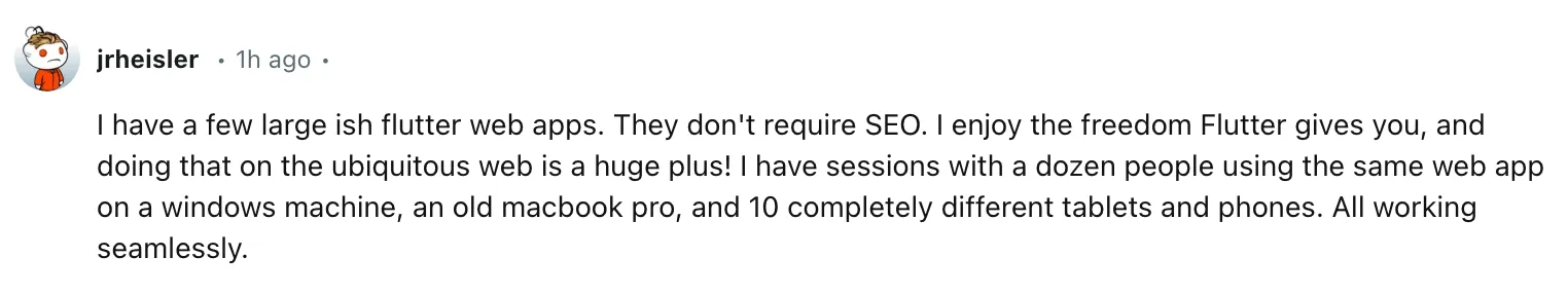 Commento di un utente Reddit su Flutter