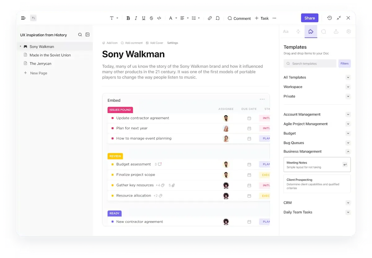 สร้างศูนย์กลางความรู้แบบรวมศูนย์ด้วย ClickUp Docs