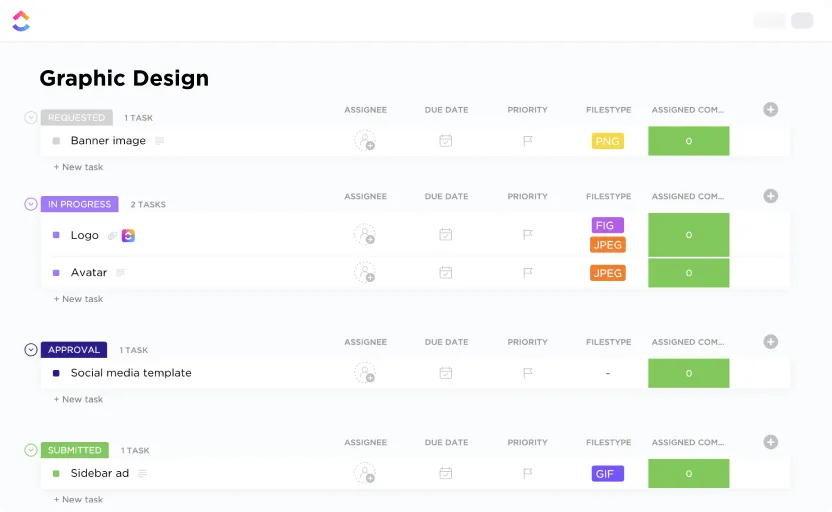 Modèle de proposition de conception graphique : modèle avancé de conception graphique ClickUp