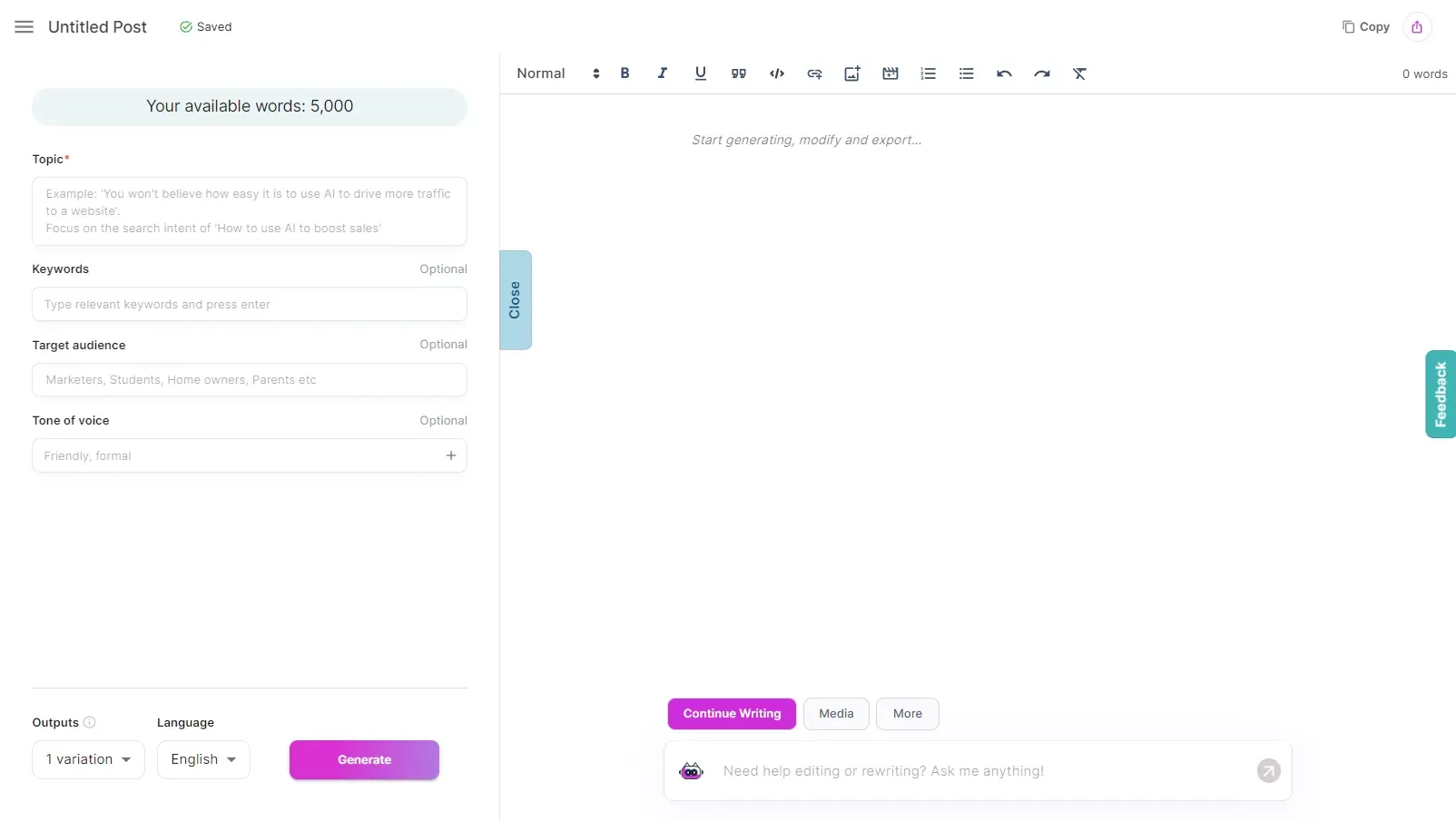 Simplificador de texto com IA: Junia.AI (ideal para simplificar conteúdo técnico)