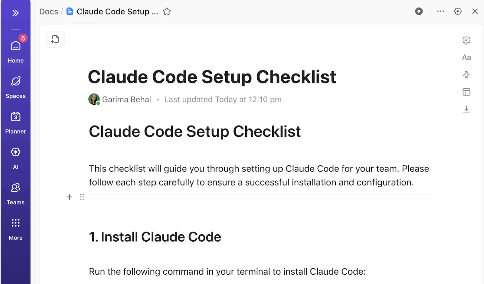 أنشئ مكتبة مطالبات Claude الخاصة بك في ClickUp Docs