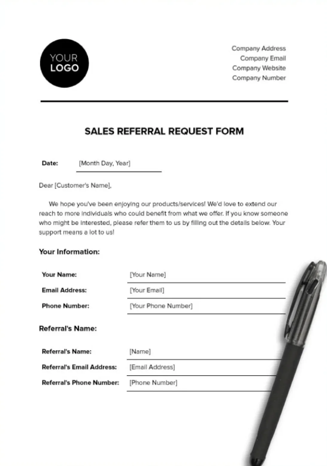 Šablona formuláře pro doporučení prodeje v aplikaci Microsoft Word od Template.net