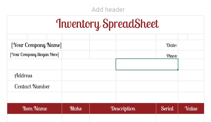 Modello di foglio di calcolo per l'inventario di Template.net: modello Excel per l'inventario