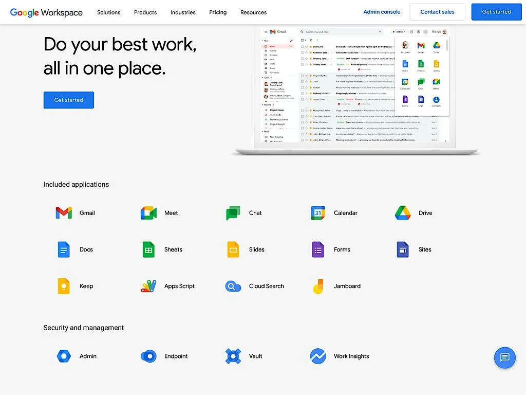 Logiciel de productivité de l'environnement de travail Google Workspace Tableau de bord