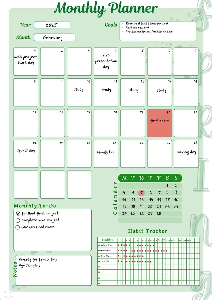 Idee per elenchi di cose da fare estetiche ispirate agli habit tracker