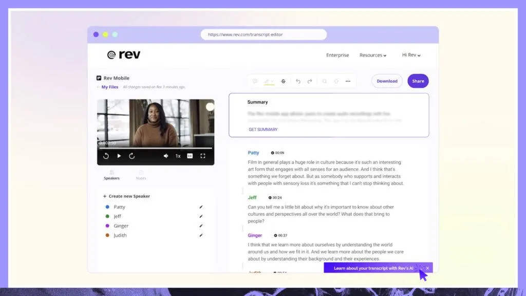 AI-antekeningen voor Zoom: Rev.ai: het beste voor zeer nauwkeurige transcriptie en inzichten