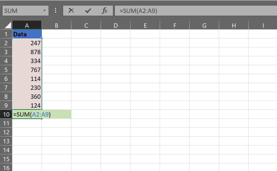 Nhập công thức để tính tổng: Cách tính tổng một cột trong Excel