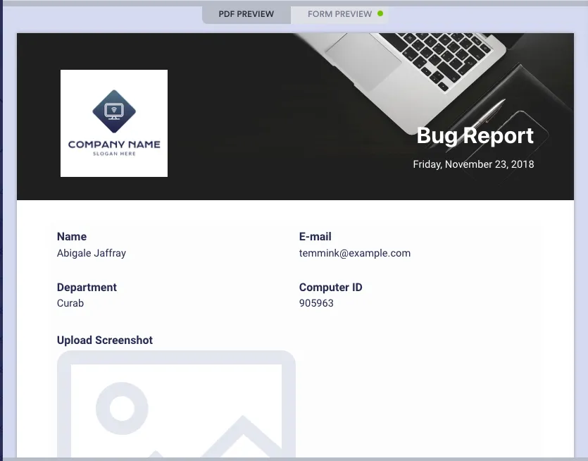 Mẫu báo cáo lỗi PDF của Jotform