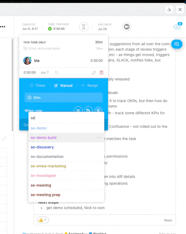 Control de tiempo en agencias: rótulos de control de tiempo en ClickUp