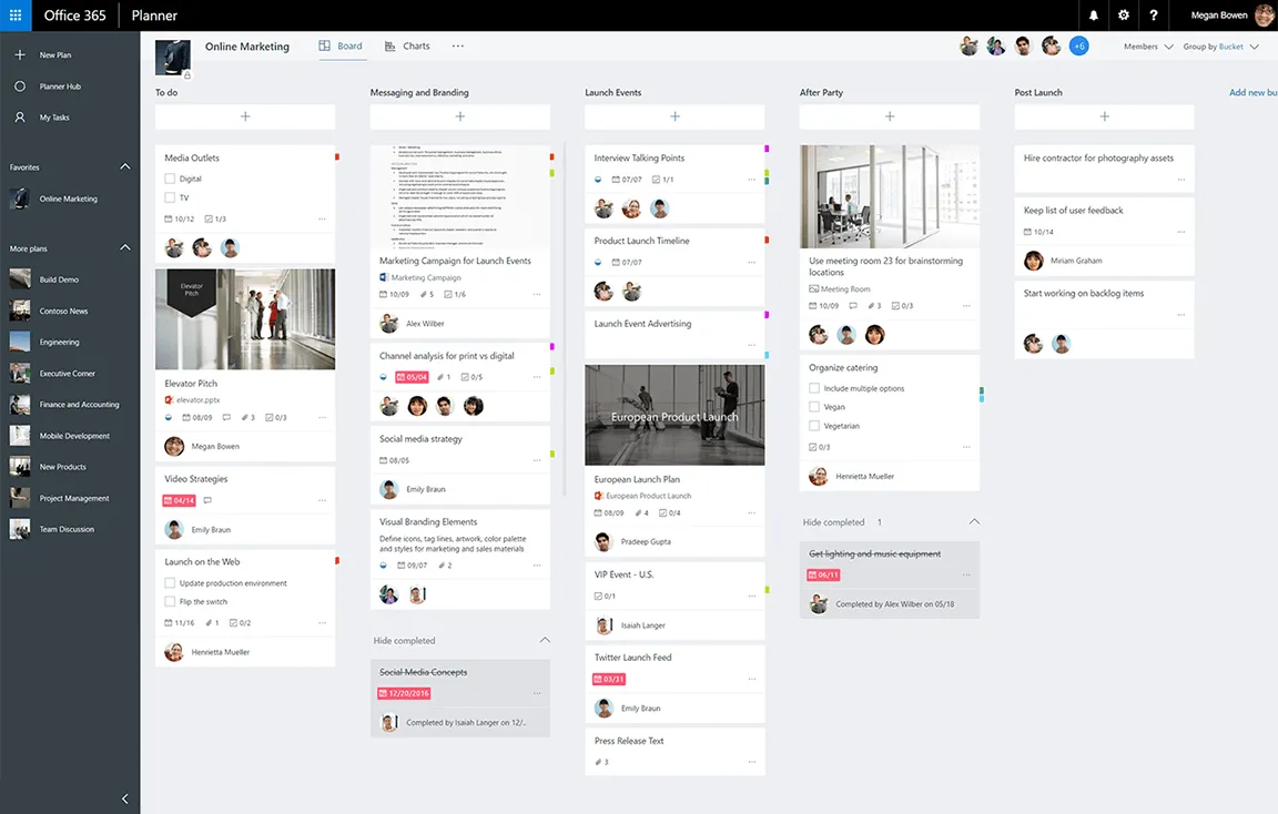 Painel principal do Microsoft Planner