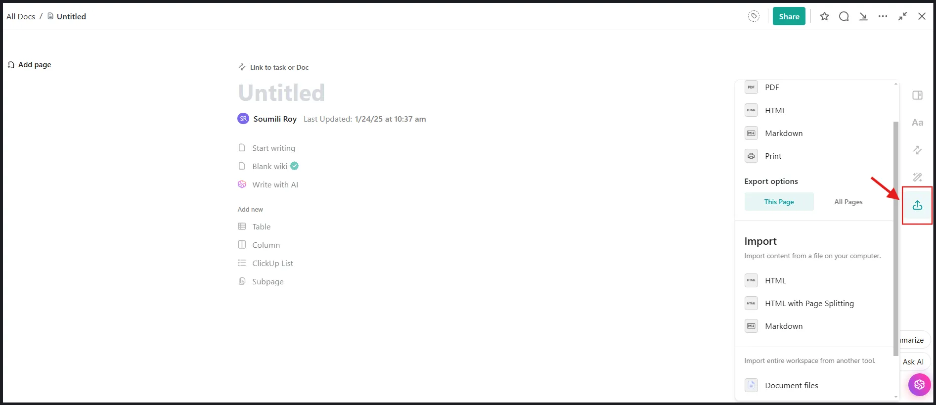 HTML, Dateien und Dokumente von externen Plattformen auf ClickUp Docs