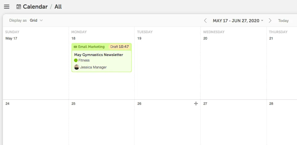 Software di pianificazione marketing: esempio di visualizzazione del calendario CoSchedule