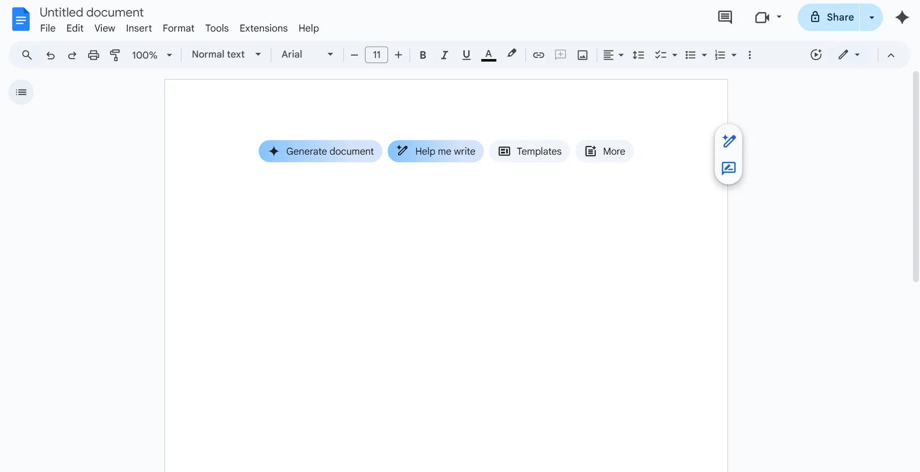 Documento en blanco de Documentos de Google