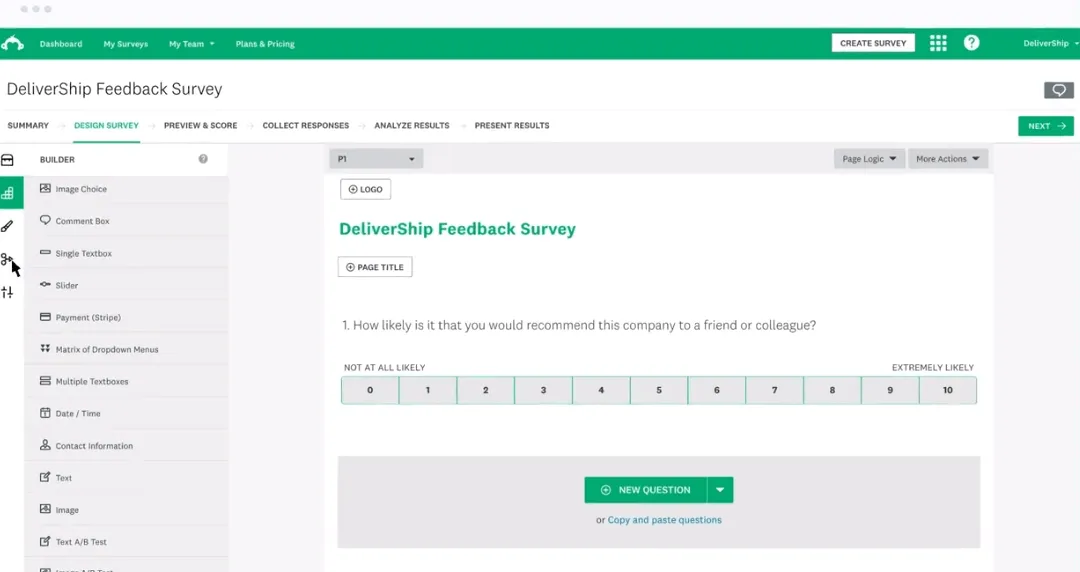 ตัวอย่างการสร้างแบบสำรวจความคิดเห็นใน SurveyMonkey ซึ่งเป็นทางเลือกแทน Paperform